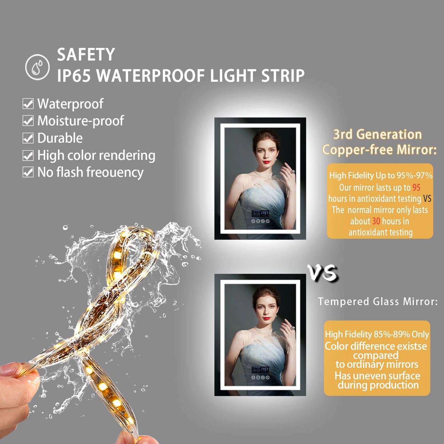 Lighted Bathroom Mirror w/ Bluetooth Speaker Smart