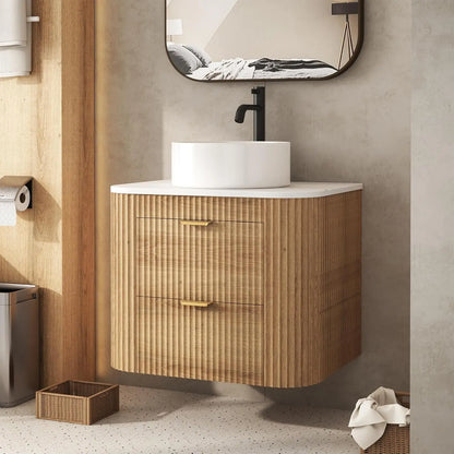 24" Floating Bathroom Vanity Ceramic Sink Combo Fluted 2 Storage Drawers