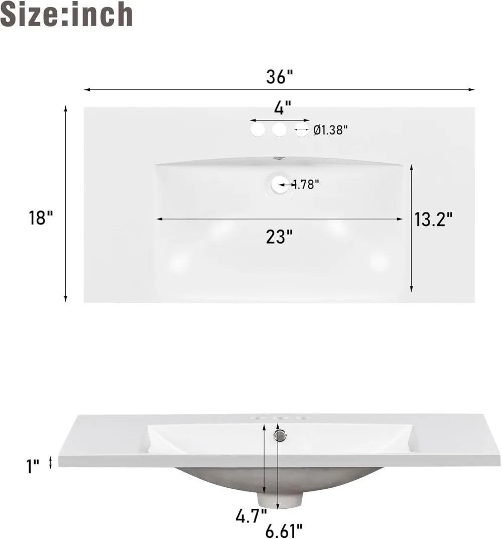 36" Freestanding Bathroom Vanity with Ceramic Sink, Wood Cabinet