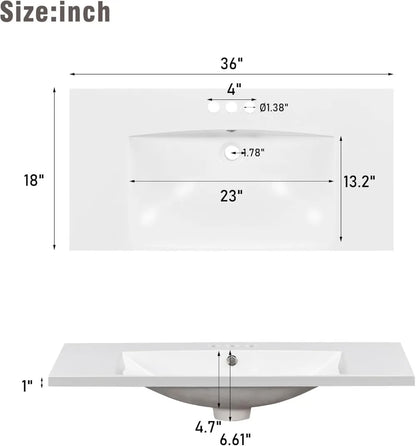 36" Freestanding Bathroom Vanity with Ceramic Sink, Wood Cabinet