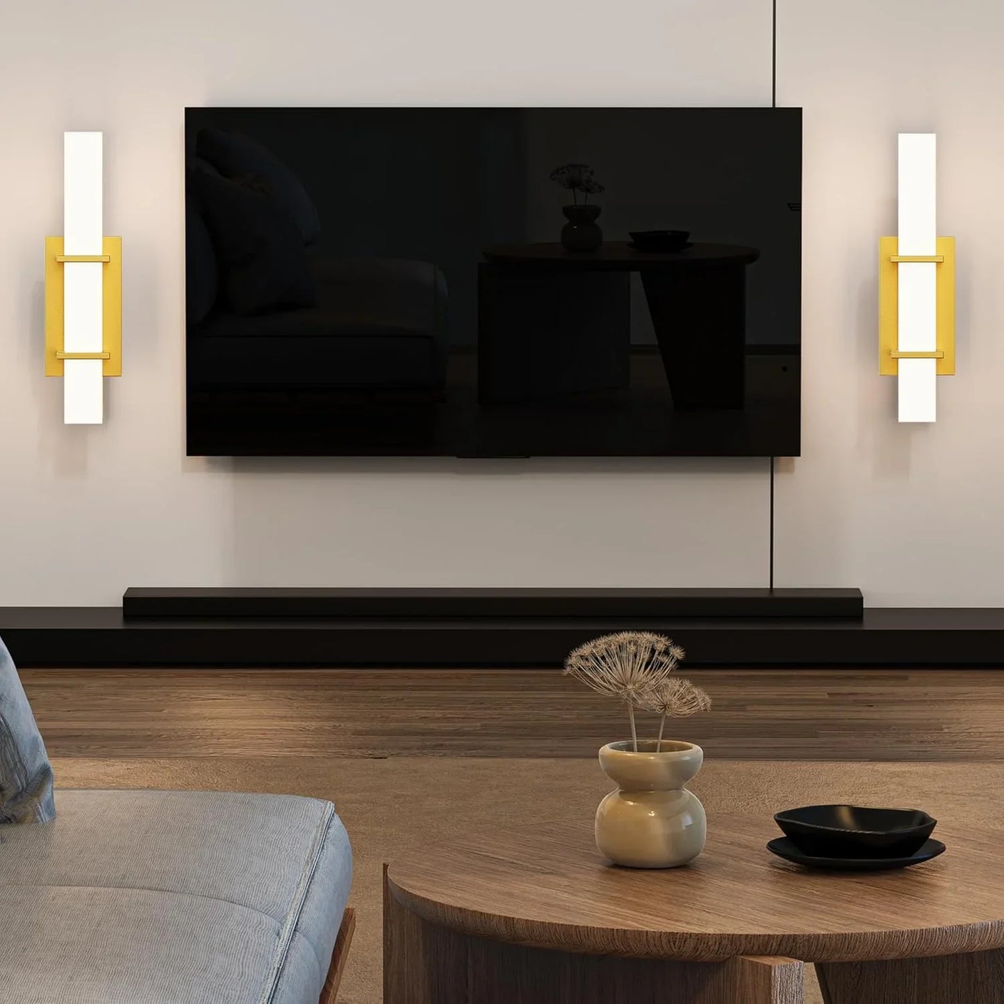 Modern LED Wall Sconce Light, 2-Pack Dimmable Up/Down Gold Vanity Light Fixture,