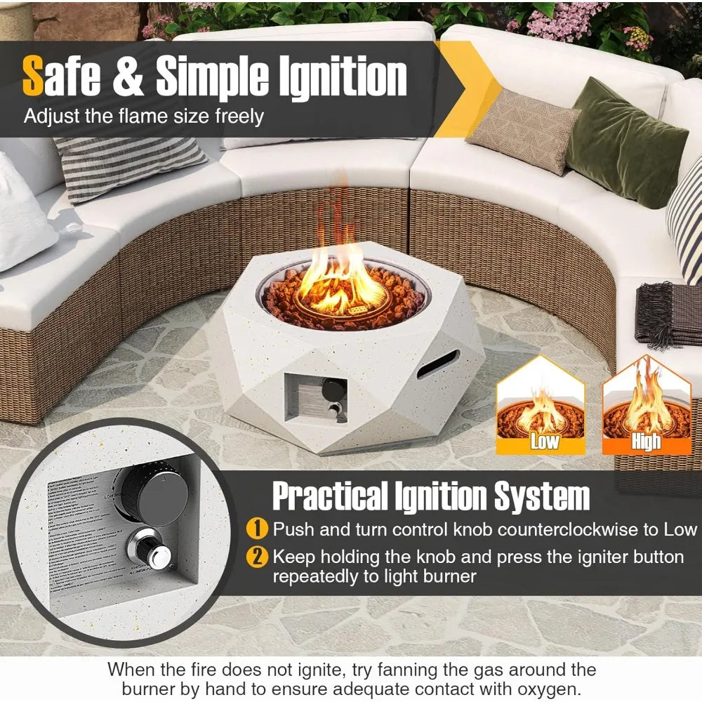 Propane Fire Pit Table, 28” Hexagon Terrazzo Gas Fire Pit