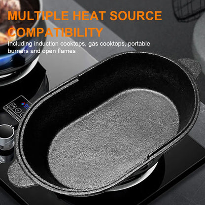 11 X 6.3in Cast Iron Griddle Pan Oval, Reversible Pan for Indoor & Outdoor Cooking