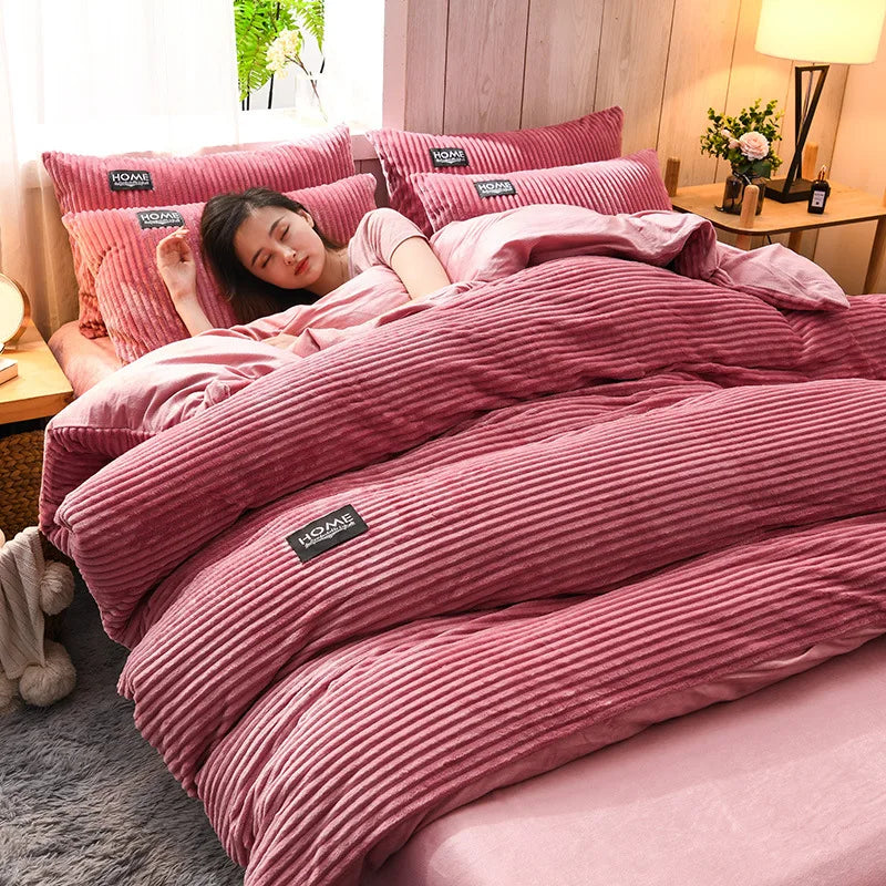 Magic Thicken Corduroy Duvet Cover Set Ultra Soft Velvet Quilt Cover Reversible