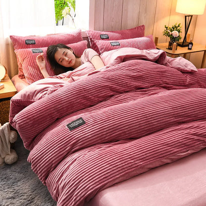 Magic Thicken Corduroy Duvet Cover Set Ultra Soft Velvet Quilt Cover Reversible