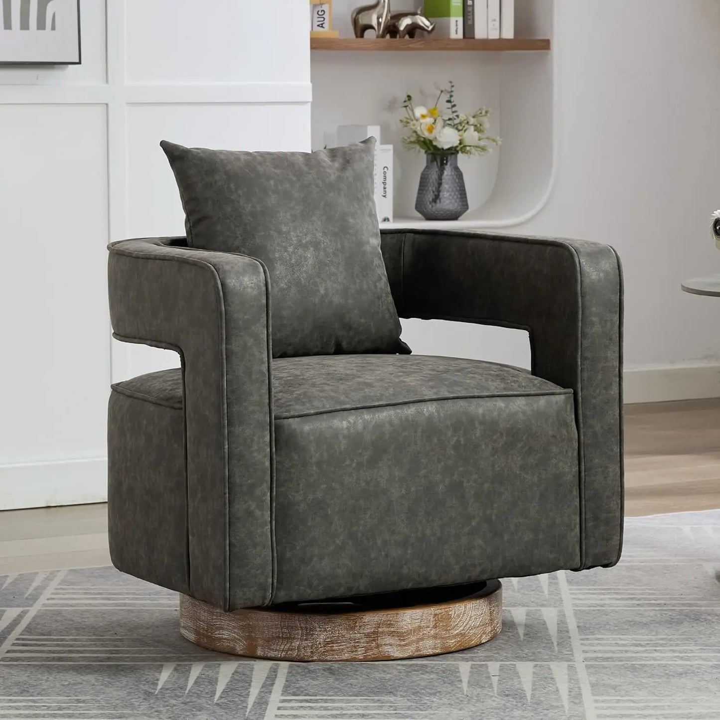 Upholstered Swivel Accent Chair Set of 2 Linen Open Back