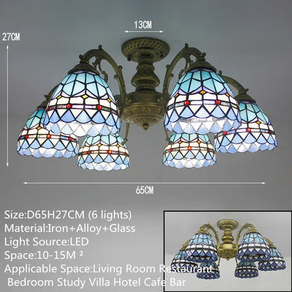 BROTHER Tiffany Chandelier LED American Retro Creativity Living Room Restaurant Bedroom Villa Hotel Cafe Bar Color Pendant Light
