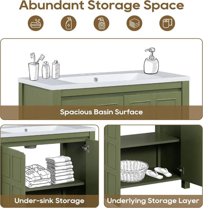 36" Freestanding Bathroom Vanity with Ceramic Sink, Wood Cabinet