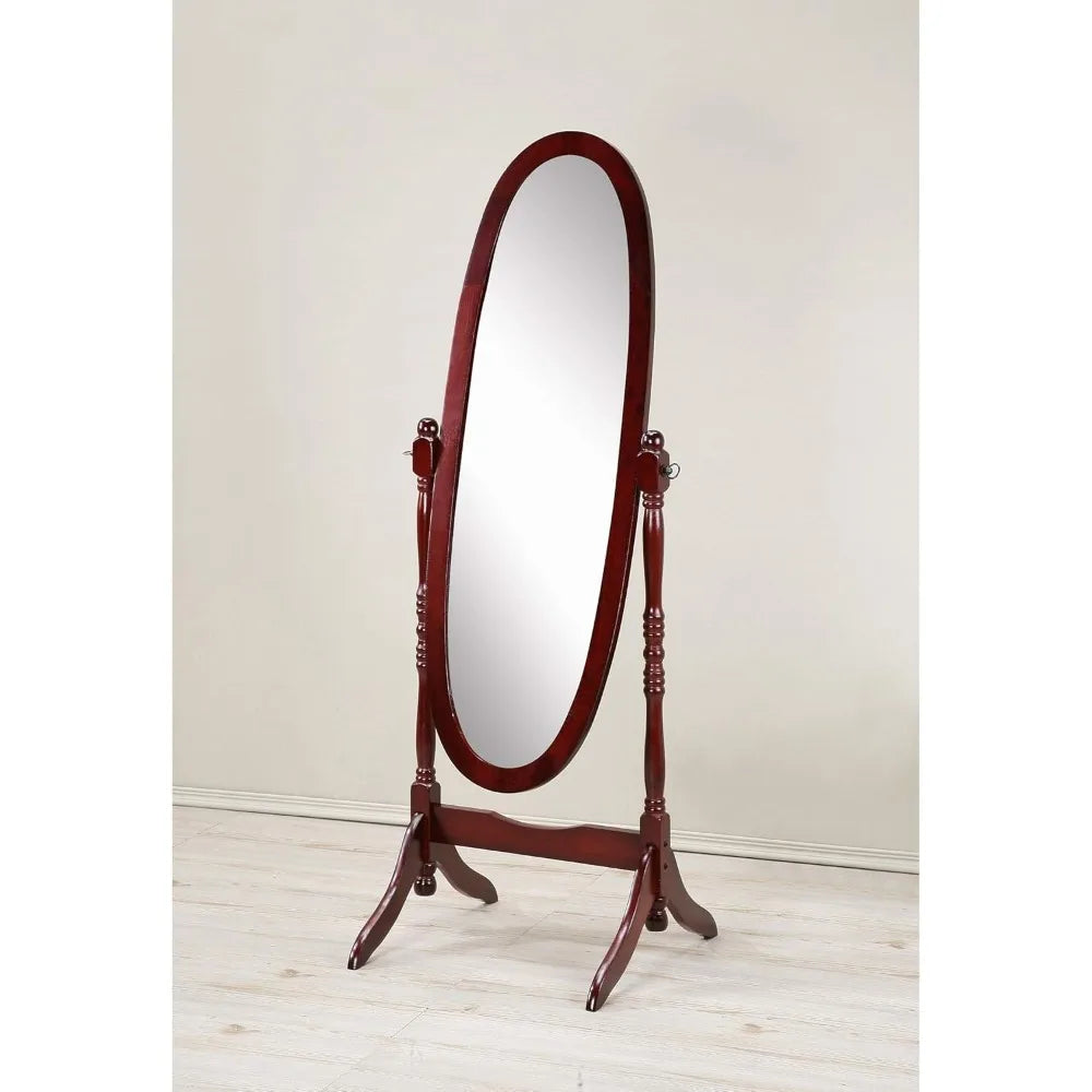 Furniture rotating adjustable full-length oval wooden knight floor mirror