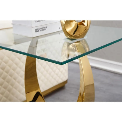 1 Piece Living Room End Table Luxury Glass Side Table, Modern Gold Stainless Steel Pedestal