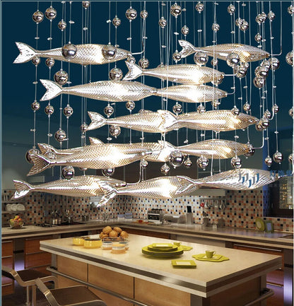 Novel creative crystal glass flying fish chandelier