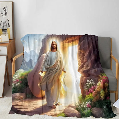 Jesus Christ Resurrection Fleece Blanket Religious Art Design