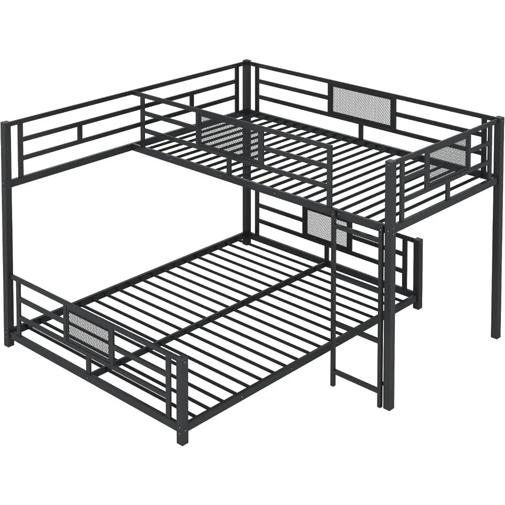 stylish l-shaped metal twin over full bunk bed W / ladders and guardrails for kids