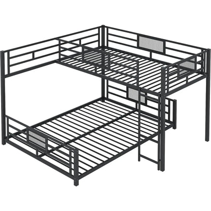 stylish l-shaped metal twin over full bunk bed W / ladders and guardrails for kids