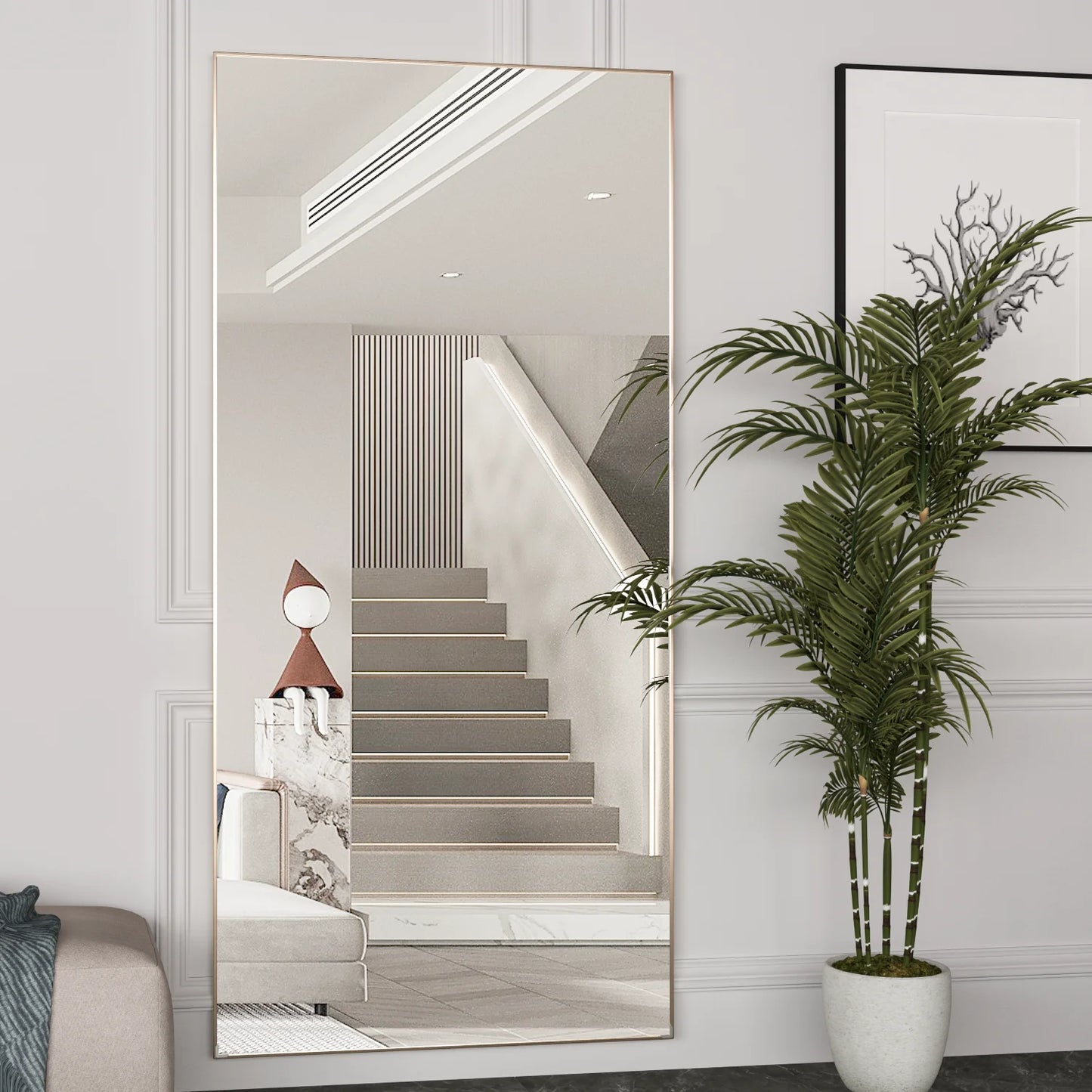 Full Length Mirror 65" * 24 ", Floor Standing Mirror, Black Metal Frame
