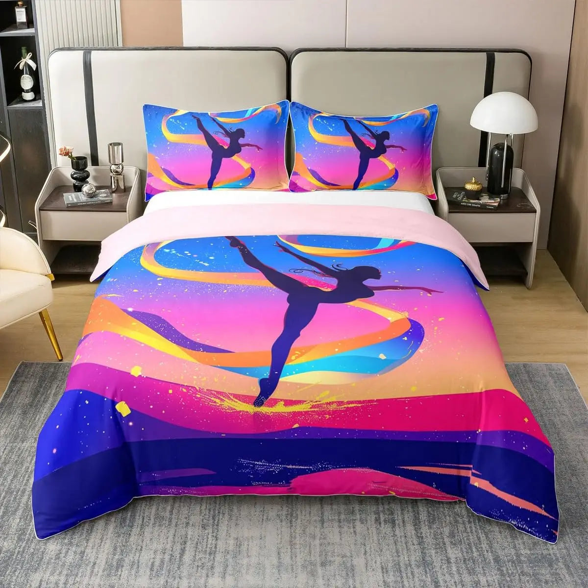 Gymnastics Duvet Cover for Kids Teens Girls Queen Lightweight Quilt Covers