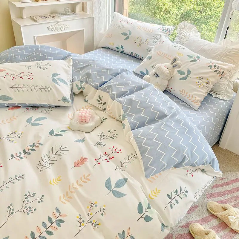 Pink Floral Bedding Set Soft Single Double Queen Size Duvet Cover Flat Sheet Pillowcase