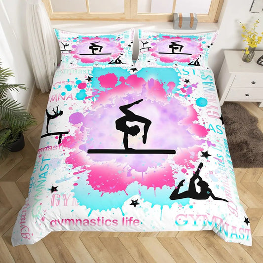 Gymnastics Duvet Cover for Kids Teens Girls Queen Lightweight Quilt Covers