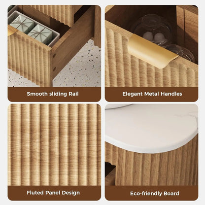 24" Floating Bathroom Vanity Ceramic Sink Combo Fluted 2 Storage Drawers
