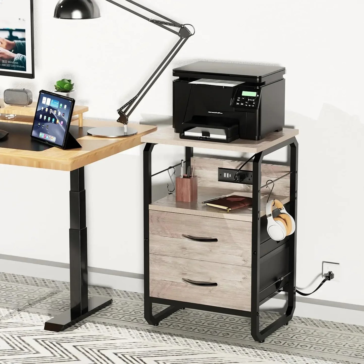 Drawers, Storage Nightstand with Charging Station