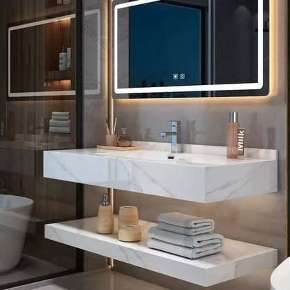 Bathroom Cabinet Vanity Double-layered Slab Rock W/ Ceramic Washbasin