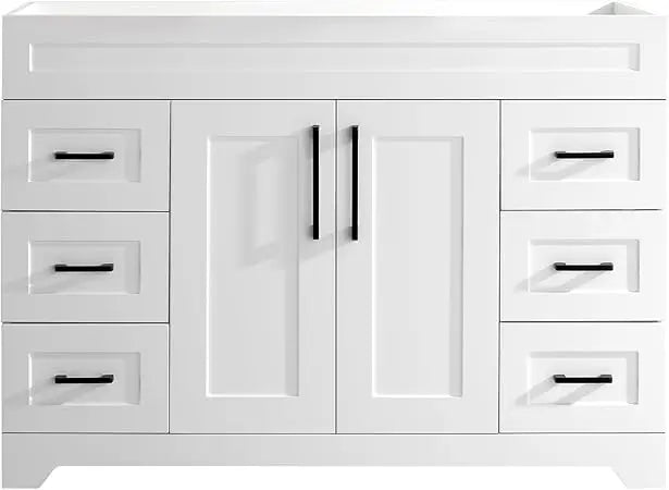 48” Bathroom Vanity White Base Cabinet, Freestanding Single Sink Configuration