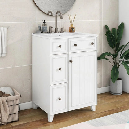 24" Free Standing Bathroom Vanity Set with Sink, 2 Drawers & Door