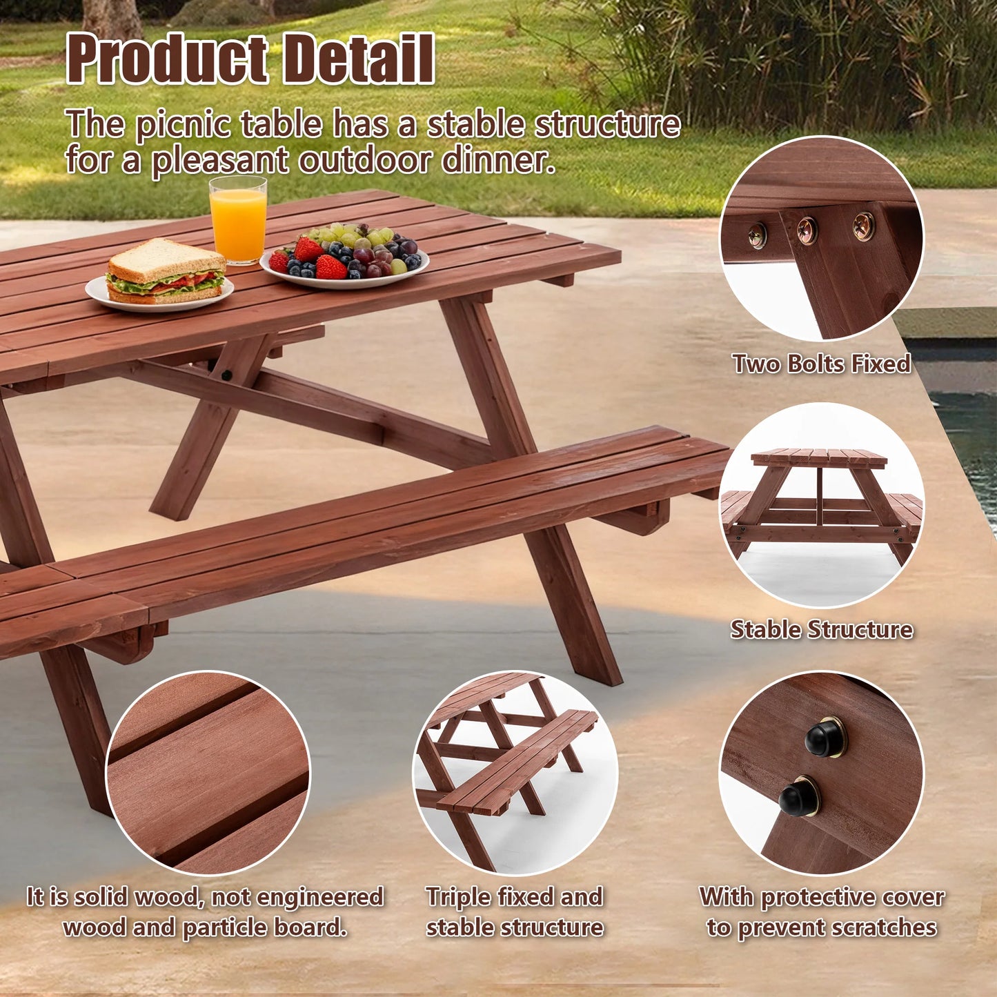 Large 12-Person Wooden Picnic Table Outdoor, Weatherproof w/ Umbrella Hole, Ideal for BBQ & Gatherings