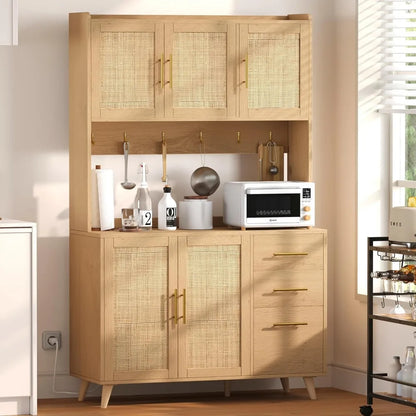Kitchen Pantry Cabinet with Microwave Shelf,