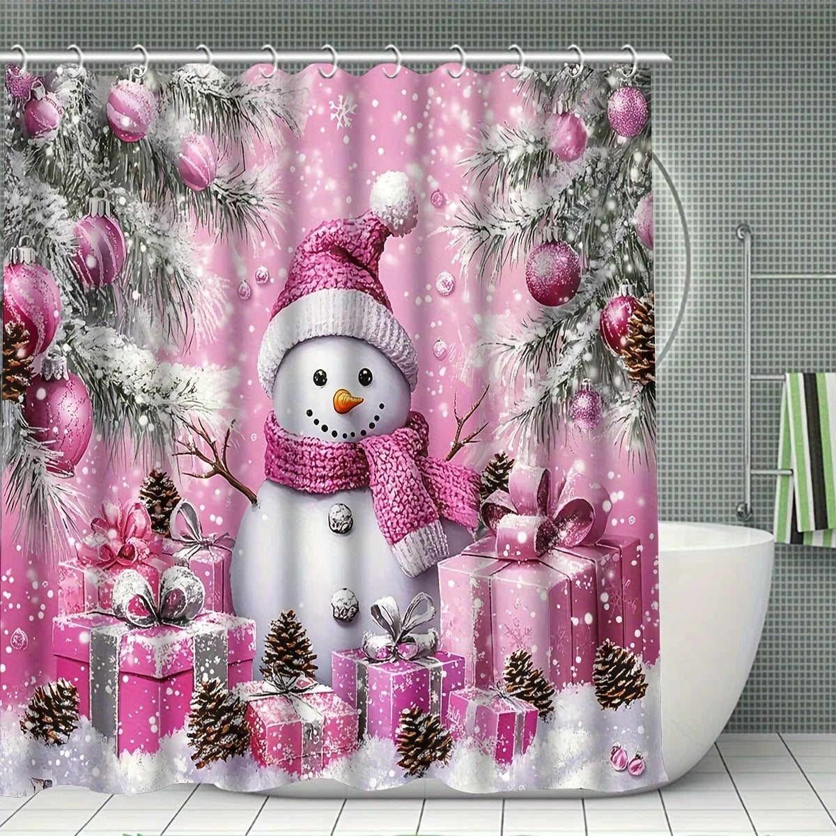 1pcs Christmas Snowman Family Shower Curtain Set