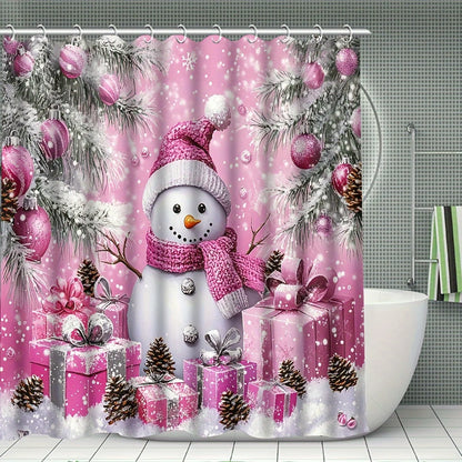 1pcs Christmas Snowman Family Shower Curtain Set