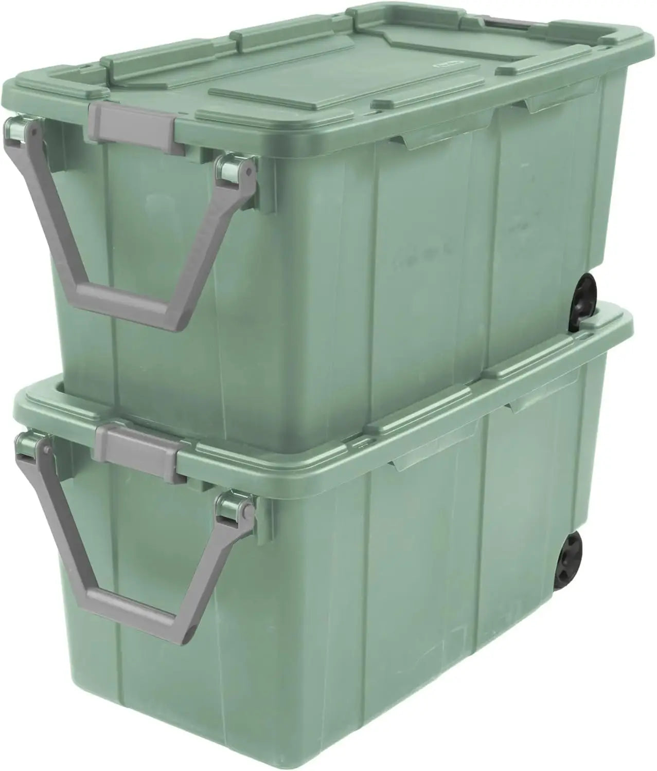 40 Gallon Plastic Storage Box, Wheeled Industrial Tote, Pack of 2