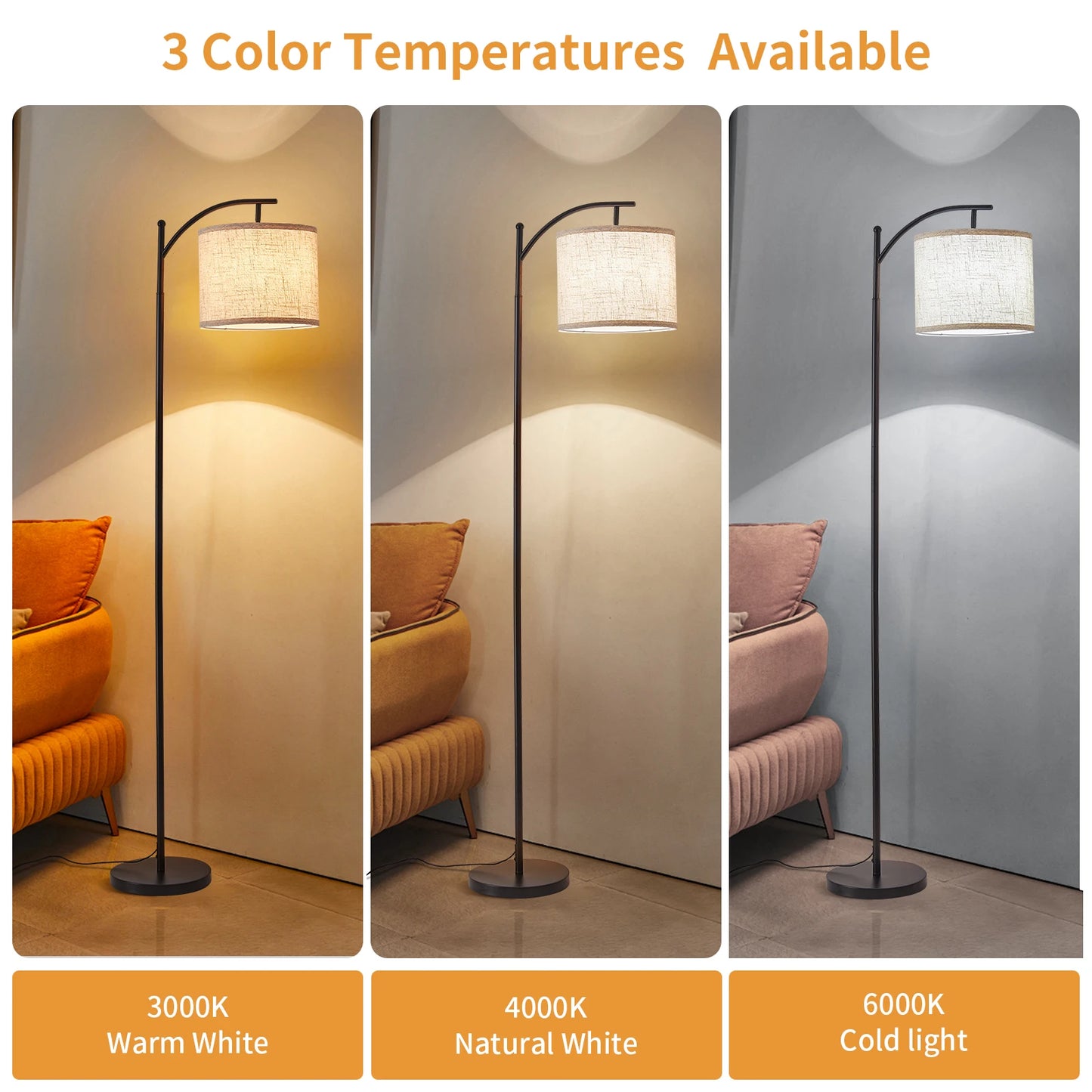 Floor Lamp for Living Room with 3 Color Temperatures