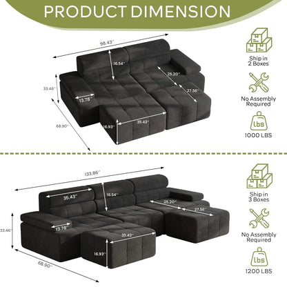 134" Boneless Couch with Ottoman & Higher Backrest