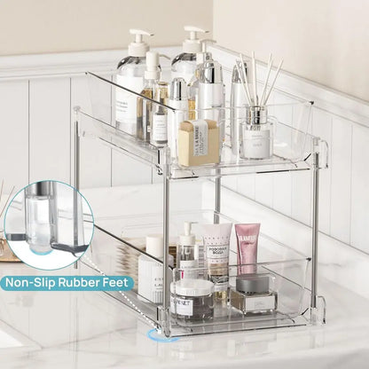 4 Pack Bathroom Organizer, 2 Tier Clear Under Sink Organizers Pullouts