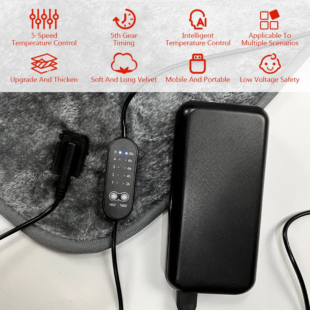 USB Electric Heating Blanket Overheat Protection Plush Winter Warm-up Adjustable Temperature