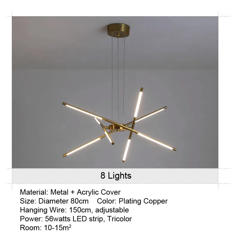 LED Tube Chandelier Living Room Bedroom Dining Room Kitchen Modern Home Decoration Hanging Light Indoor Lighting