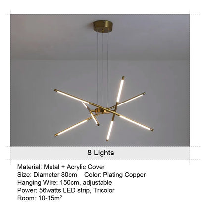 LED Tube Chandelier Living Room Bedroom Dining Room Kitchen Modern Home Decoration Hanging Light Indoor Lighting