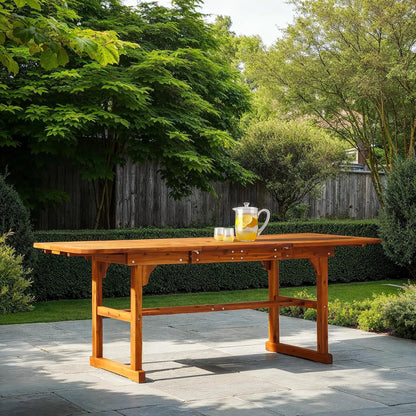 Maui Modern Solid Acacia Wood Slatted Patio Dining Table, 78 Inch, Brown