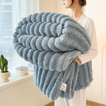Solid Thickened Wide Striped Flannel Multifunctional Blanket