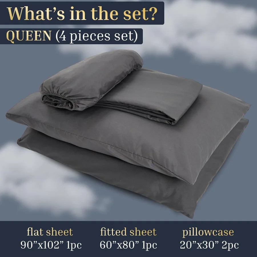 Bed Sheet Set Queen Size 4 Pieces for Modern Bedrooms Includes Flat Sheet 90x102 inch Fitted Sheet 60x80 inch Two Pillowcases 2