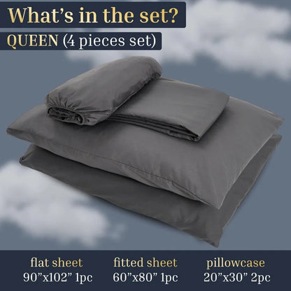 Bed Sheet Set Queen Size 4 Pieces for Modern Bedrooms Includes Flat Sheet 90x102 inch Fitted Sheet 60x80 inch Two Pillowcases 2