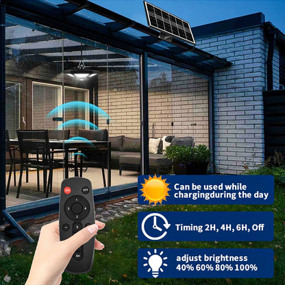 Solar Pendant Lights Outdoor Indoor / Remote Motion Sensor 5 Lighting Modes for Garage Patio Barn
