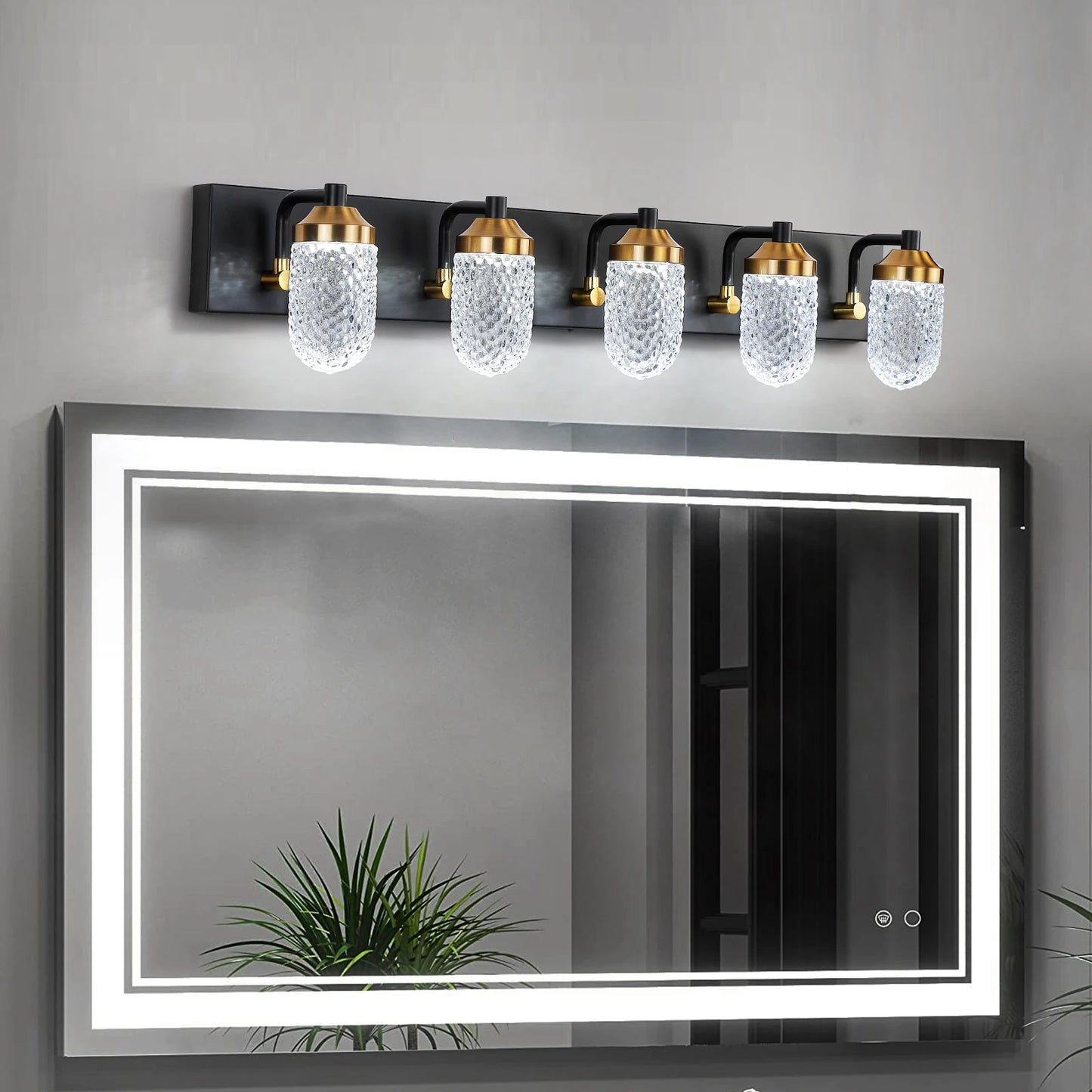 Minimally retro bathroom vanity table lamp, LED 5-bulb glass lampshade, wall mounted decorative light fixture (black)