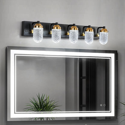 Minimally retro bathroom vanity table lamp, LED 5-bulb glass lampshade, wall mounted decorative light fixture (black)