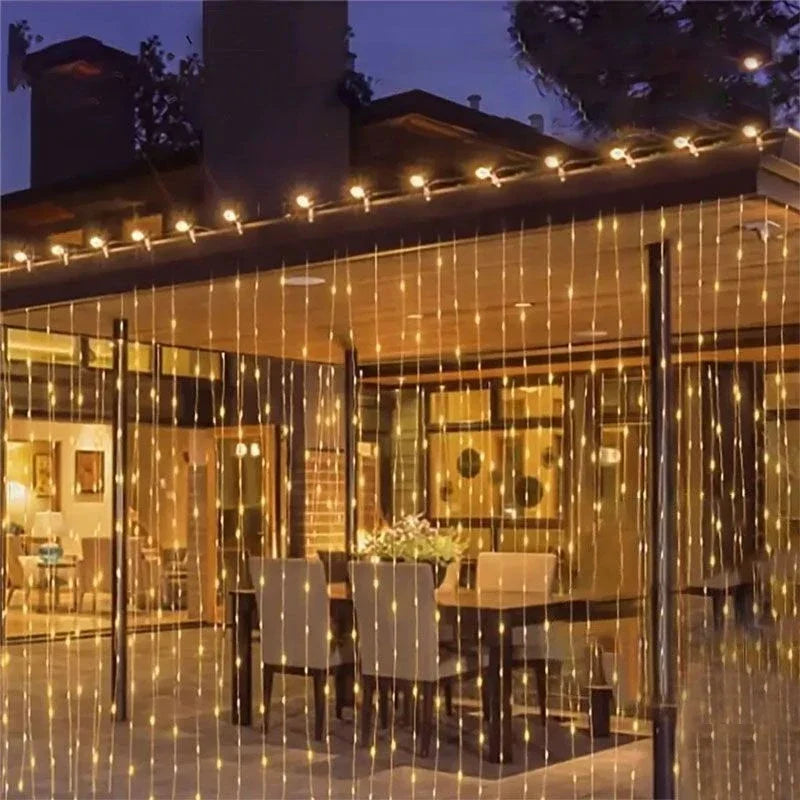 Outdoor Solar Curtain Light 3x3M 300Leds Holiday Decorations Garland