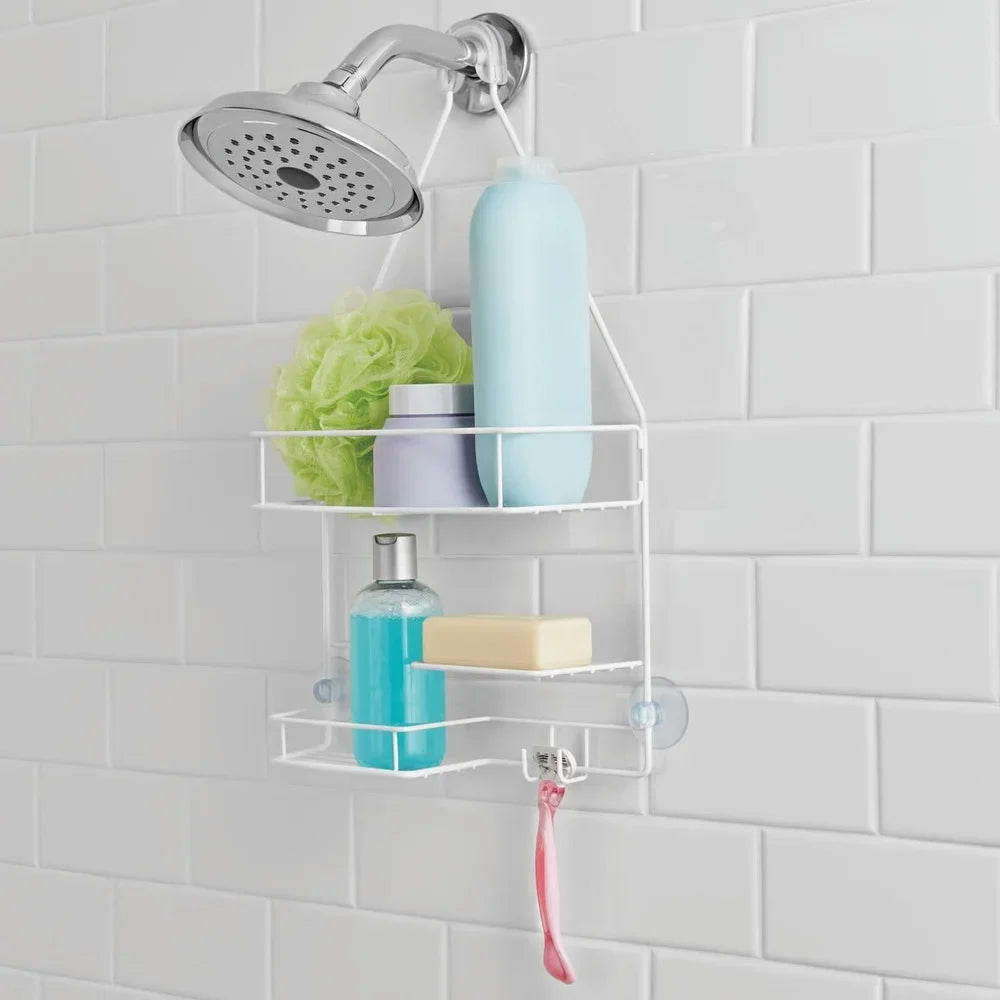 Over Shower Caddy with 2 Shelves Soap Tray Hooks Rust Resistant