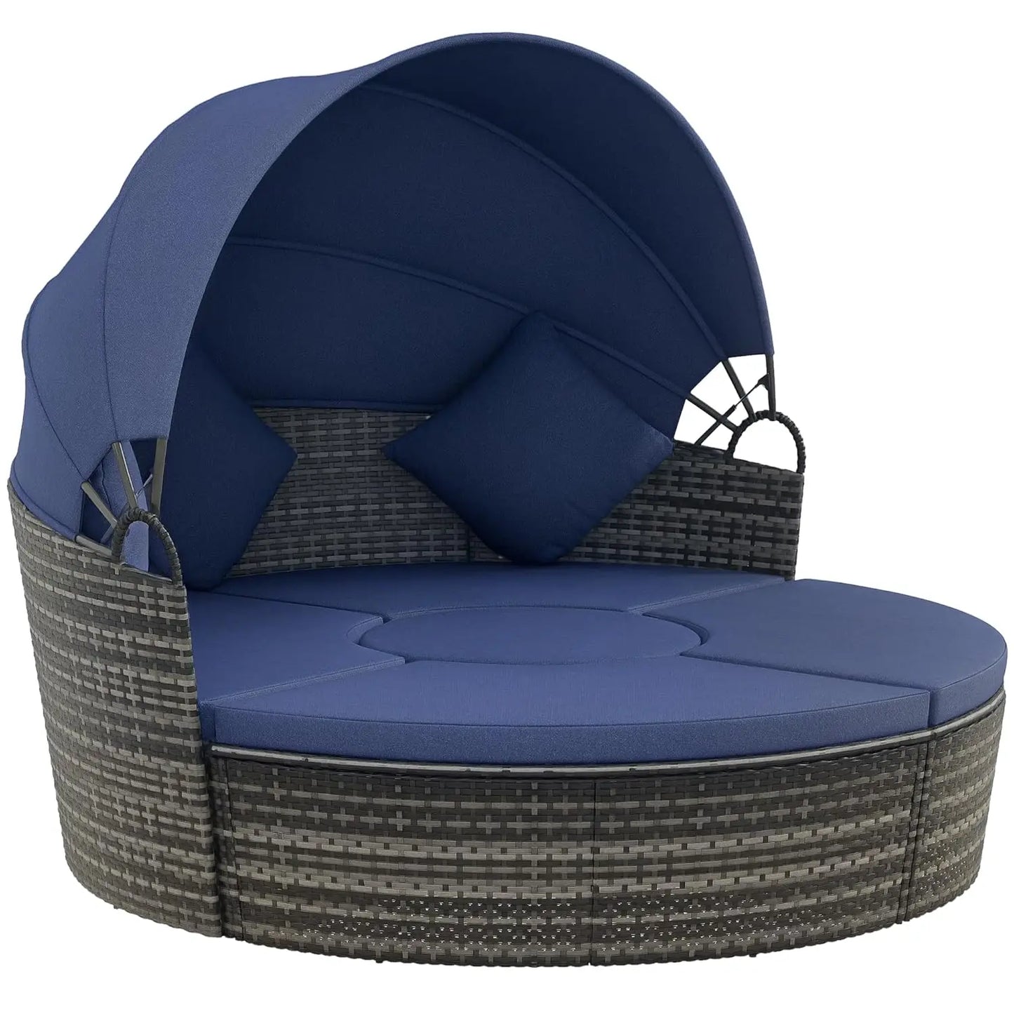 4pc Round Convertible Daybed Cushions PE Rattan Patio Sofa