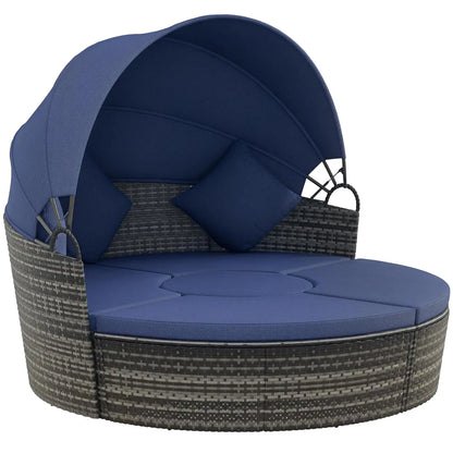 4pc Round Convertible Daybed Cushions PE Rattan Patio Sofa