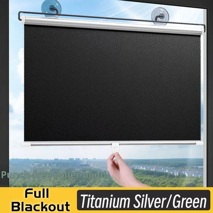 Retractable Cordless Roller Blinds W / 3pcs Suction Cups Titanium Silver/Green Full Blackout Without Drilling